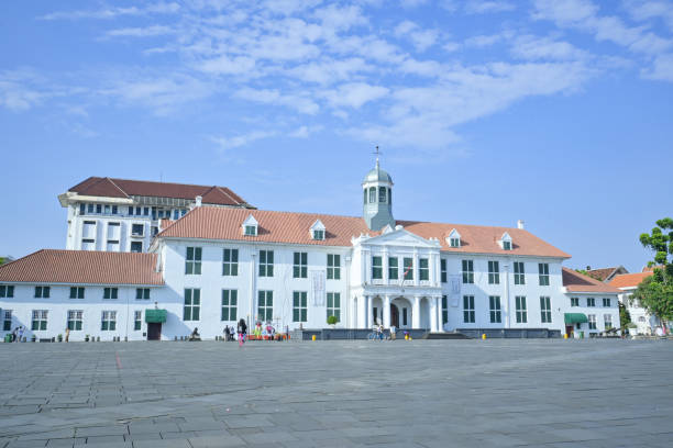 Jakarta, Indonesia - June 29, 2023: The old Dutch colonial building in the "old town" area and the Fattahilah museum as a tourist spot for the history of Dutch heritage