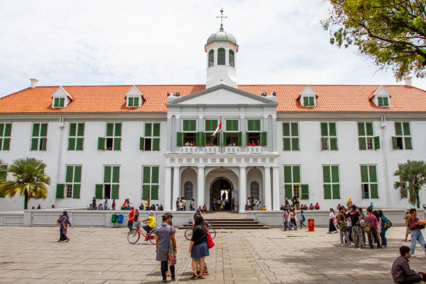 The Jakarta History Museum in Fatahillah Square at Kota Tua in Jakarta, Indonesia. The building is from the Dutch colonial days when the city was called Batavia and was built in the 18th century. It is a popular place for visitors, tourists and local students to visit.